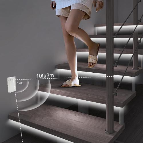 DBFAIRY 2 Pack COB Motion Sensor Strip Light Battery Operated, 6.6Ft 640 LED Cabinet Strip Lights High Bright with Sensor Lighting Mode for Wardrobe Stair Pantry Counter Cabinet Bed,6000K White