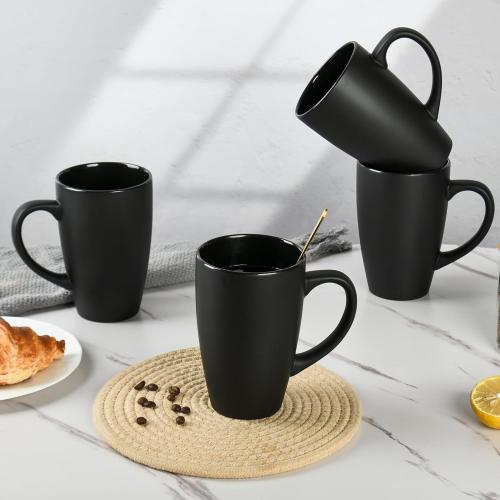 Teivio Home set 8....Extra Large Ceramic Tall Coffee Mugs Set for Coffee Tea Hot Cocoa  Dishwasher & Microwave Safe (Matte black)