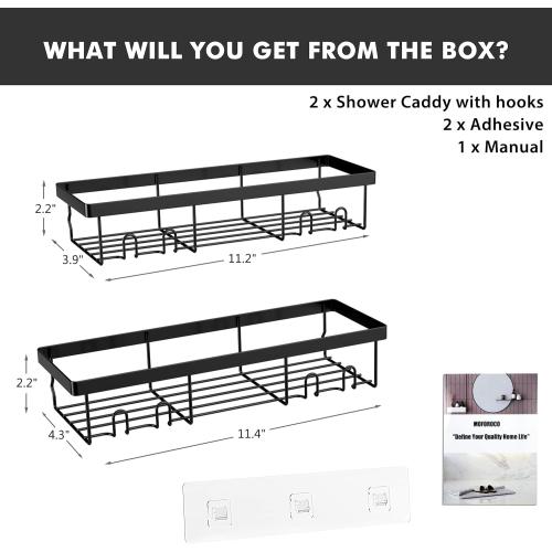 Moforoco Shower Caddy Shelf Organizer Rack, Self Adhesive Black Bathroom Shelves Basket, Home Farmhouse Wall Inside Organization and Storage Decor Rv Accessories, First Camper Apartment Essentials