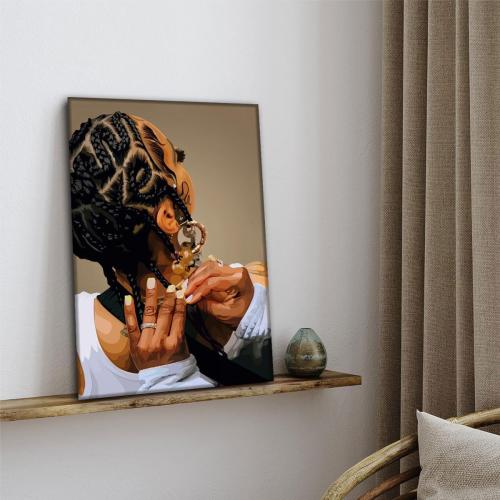 Size 12x16 3Pcs Framed Black Woman Canvas Wall art African American Woman Fashion Hairstyle Wall Decor Picture Black Girl Record Posters prints for Living Room Bedroom Bathroom Home Decoration 12x16in