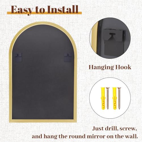 20 x 30 Luxury Arched Bathroom Mirror - Arch Wall Mirror with Shatterproof Tempered Glass and Metal Deep Frame, Hanging or Leaning for Living Room, Dresser, Entrance and Hallway, Gold