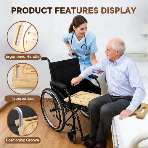 NEDVI Wooden Slide Transfer Board with Track Pulley Turntable – 500lb Weight Capacity for Seniors, Handicap, and Patient Wheelchair Transfers to Car,Bed,Toilet, Tub – Move Assist（31x11x1”)
