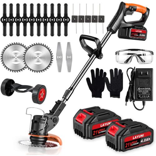Electric Weed Wacker Cordless Weed Eater Battery Powered with 5 Types Blade, 3 in 1 Cordless Grass Trimmer/Brush Cutter with 2X 21V 4.0Ah Batteries for Lawn, Garden