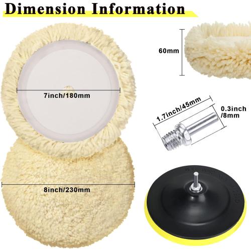 Tallew 4 Pcs 8 Inch Wool Buffing Polishing Pads Hook Loop Cutting Pads with Backing Plate for Car, Boat, Wood, Marble Surface Polishing & Scratch Removal (Original Color)