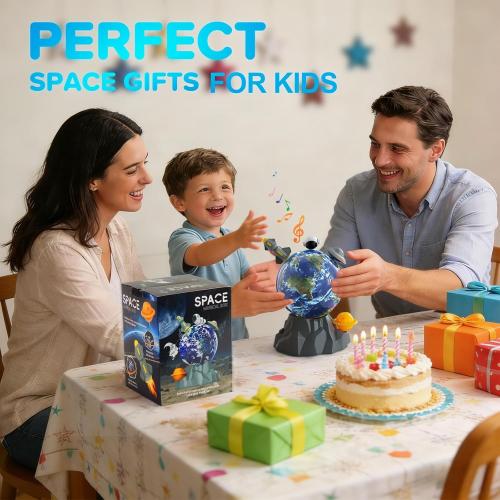 Magnetic Musical Rotating Ball,Space Toys for Kids 3 4 5 6 7 8 9 10 Year Old Boys Girls Sensory Toys for Toddlers Birthday Gifts Educational STEM Toy Playset with Astronauts Rocket Spacecraft Planet