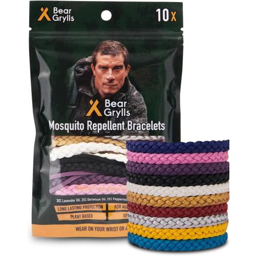 Bear Grylls Mosquito Repellent Bracelets | Crafted for Adventure | Adjustable Leather | DEET-Free | Long-Lasting Protection | Pack of 10