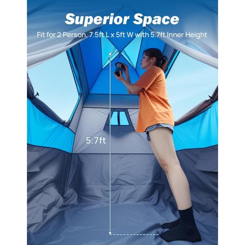 JOYTUTUS Automatic Truck Tent, Easy Set-up, Portable Truck Bed Tent 5.5FT-6.5FT with Rainfly, Truck Camping Tent with Waterproof PU2000mm Double Layer for 2 Person