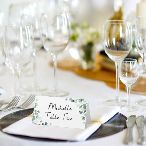 Fumete 200 Pack Wedding Name Cards for Table Setting Watercolor paper Greenery Seating Place reception Sign Tent Blank Table Printable Tent Folding Name Card for Party Bridal Dinner, 3. 5 x 4 Inch