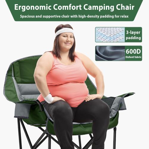 Grey and Green Oversized Camping Chair, Portable Folding Camping Chairs with Side Pocket, Cup Holder and Carry Bag, Heavy Duty Outdoor Camping Chairs for Adults, Fishing, Sports, Trip, up to 400lbs, Style 7