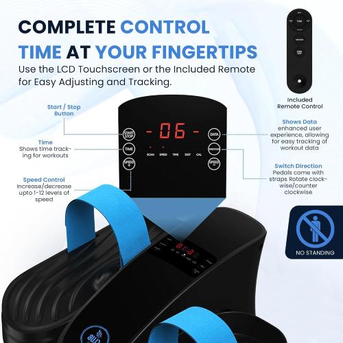 Under Desk Elliptical Machine – Electric Seated Pedal Exerciser for Seniors & Adults, Quiet Ellipse Leg Exerciser with 12-Speed Corded Electric Control, Remote, LCD Foot Pedals for Home Office Workout