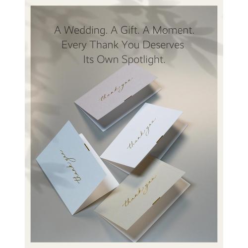 ukee's Gold Foil Thank You Cards with Envelopes Bulk, 32-Pack Embossed Blank Thank You Notes in 4 Colors w/Gold Seal Stickers - Minimalist Designs for Baby Shower, Wedding, Small Business, Graduation