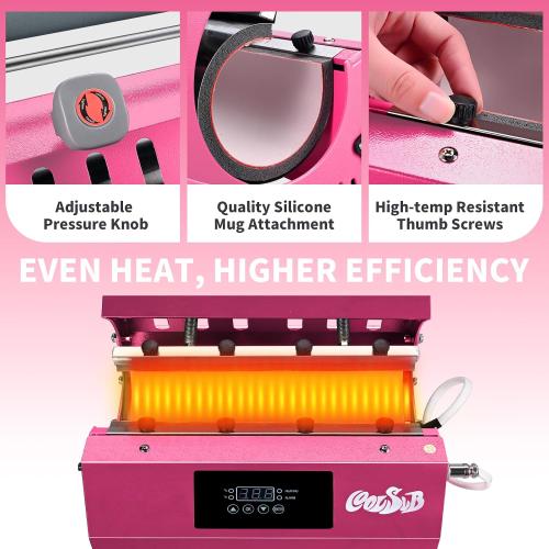 Tumbler Heat Press Machine, Mug Press Machine for 20oz 30oz, Sublimation Blank Skinny Tumbler Glass Jar Can 11-16oz Mugs, Heat Transfer Print for Sublimation Tumblers, Cups, Mugs Hot Pink
