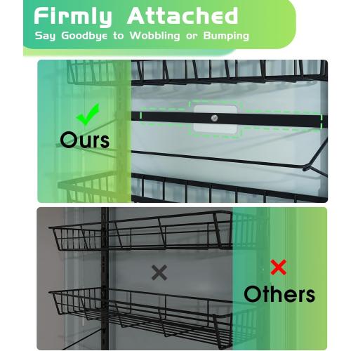 Over The Door Pantry Organizer, Pantry Storage and Organization, 6-Tier Adjustable Hanging Baskets, Metal Wall Mount Spice Rack Seasoning Shelves for Home & Kitchen, Laundry Bathroom - Black