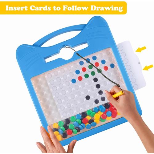 Magnetic Drawing Board for Kids, Toddler Magnet Doodle Board with Beads and 2 Pens, Magnetic Dot Art Toys, Airplane Car Travel Activities (Blue Cat)