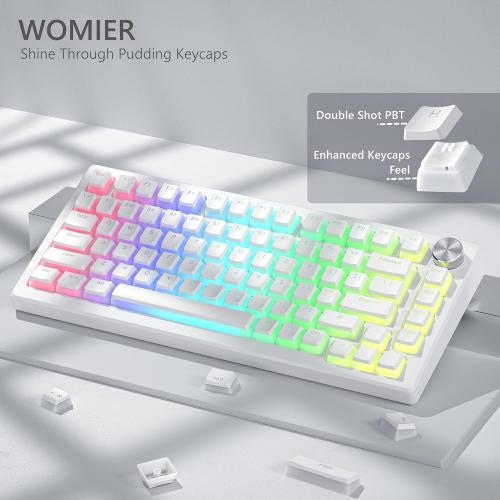 Pudding Keycaps, White PBT Keycaps 60 65 75 100 Percent, 130 Keys Shine Through Key Cap OEM Profile for MX-stem Switches Keyboard-White