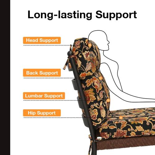 Unimatta Outdoor High Back Chair Cushion Seat Pads, 44 x 21 Inch Water-Repellent & Fade-Resistant Patio Furniture Cushions with Ties for Adirondack, Rocking Chairs, Red Yellow Vine Flower