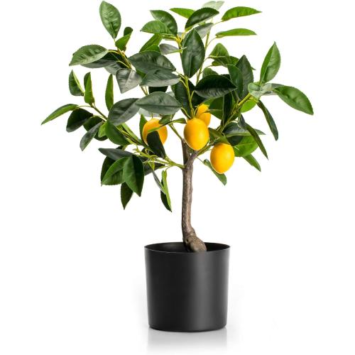 Velener Fake Lemon Tree 19- Bonsai Tree Indoor with Pot Farmhouse Home Decor Living Room Kitchen Shelf Office Desk Bathroom Table Mini Outdoor Tree Faux Plant Porch Lemon Decor Floor Plant Tall