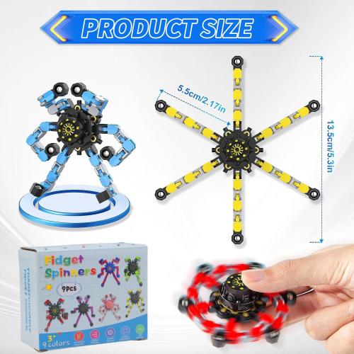 Transformable Fidget Spinners 9-Pack – Sensory Toys for Kids & Adults with ADHD, Autism, Anxiety Relief Easter Gifts
