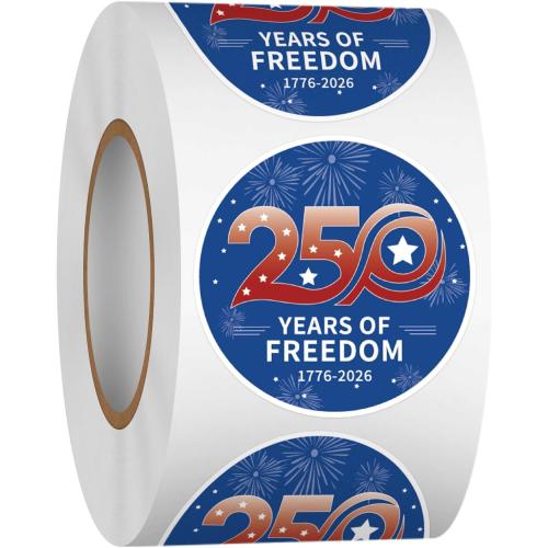 Heyfibro 500 PCS 1.5 Inch 250th Anniversary Stickers Semiquincentennial Stickers Roll for Independence Day Events Party Favors Cards Gift Packing Candy Bags (250th Anniversary 2)