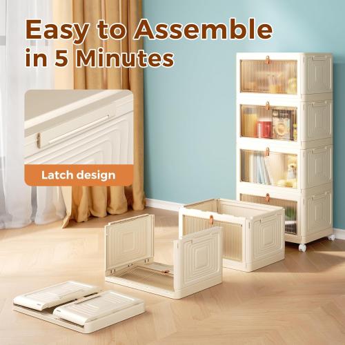 4 Tier Stackable Plastic Storage Bins with Lid and Wheels - 23 QT Closet Organizers and Storage, Foldable Storage Containers, Organization and Storage Boxes for Craft, Home, Pantry, Dorm,Yellow