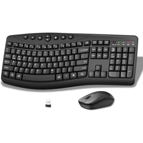 Wireless Keyboard and Mouse Combo, 2.4G Quiet Ergonomic Curved Keys(Black)