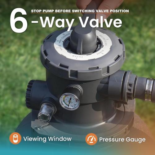 10in Sand Filter Pump for Above Ground Pool with Timer, 1/2 HP 2500 GPH Pool Pumps Above Ground for Pools up to 11,000 Gallons, Pool Sand Filter with 6-Way Valve, Efficient Filtration