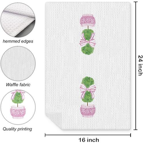 Chinoiserie Plant Kitchen Towels, Coquette Pink Bow Tree Hand Towels for Bathroom, Preppy Plant Decor Dish Towels Tea Towels, Grandmillennial Home Decor, 16x24 Inch