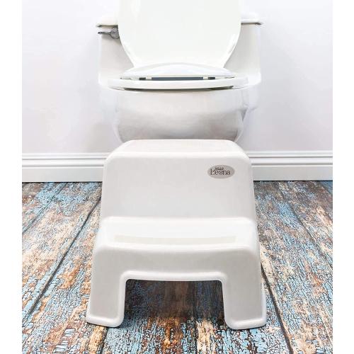 Dual Height 2 Step Stool for Kids | Slip Resistant Soft Grip Toddler's Stool for Potty Training and Use in The Bathroom or Kitchen | BPA Free for Comfort and Safety (1 Pack, White and Grey)