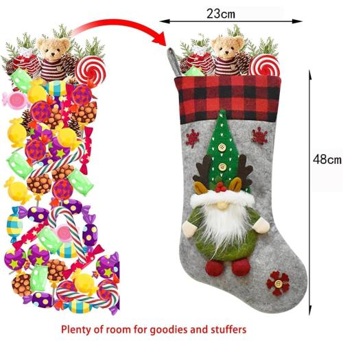 YELAIVP 3 Packs 3D Swedish Santa Gnome Christmas Stockings, 19 Personalized Plush Stocking Xmas Hanging Socks for Home Fireplace Tree Decor
