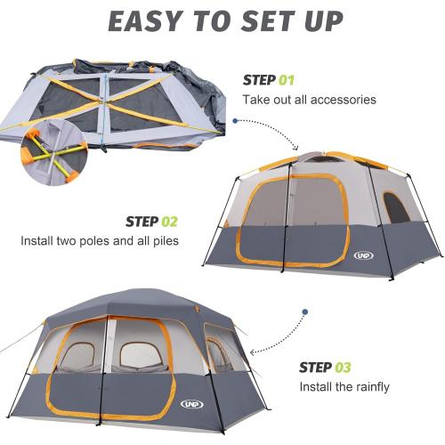 UNP 2/4/6/8 Person Tent, Portable Cabin Tent, Camping Tent 4-Person Easy Set Up, Waterproof with Top Rainfly for Outdoor Camping/Hiking