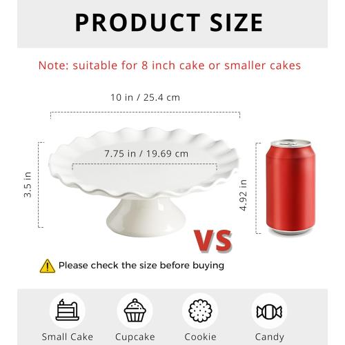 White Cake Stand, 10 Inch Cake Stands for Tea Party, Round Dessert Stand for 8 Inch Cake, Small Cake Plate Cupcake Stand for Dessert Table Display, Ruffle Trim