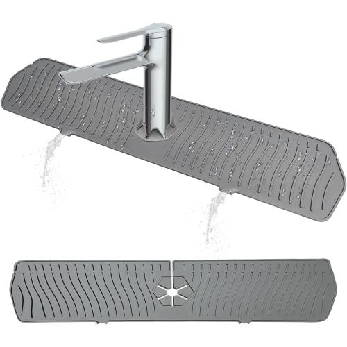 Kitchen Sink Splash Guard, 24in Silicone Faucet Mat Splash Catcher, Handle Drip Catcher Tray, Multipurpose for Kitchen Dish Drying Mats Sponge Holder and Bathroom Countertop Protect 2pk