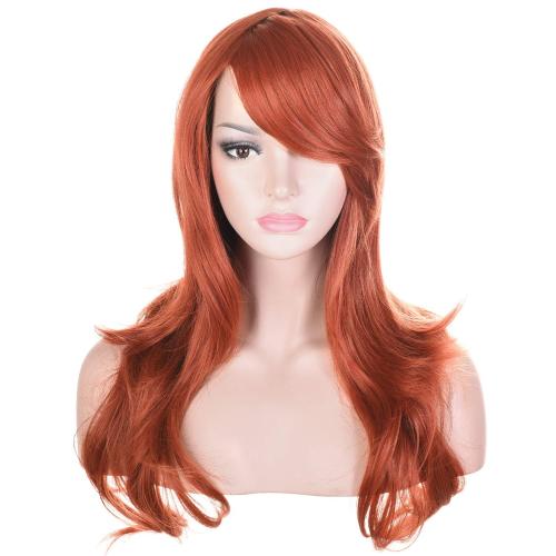 morvally 23 Long Wig Big Wavy Heat Resistant Synthetic Straight Hair with Bangs for Cosplay Costume Halloween Party (Auburn)