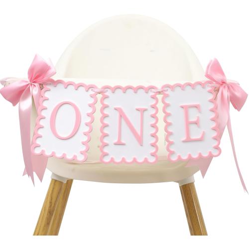 Girls 1st Birthday Decorations - Pink Bow High Chair Banner, Bow First Birthday Photo Props, Cake Smash Party Decorations, Sweet One Highchair Banner