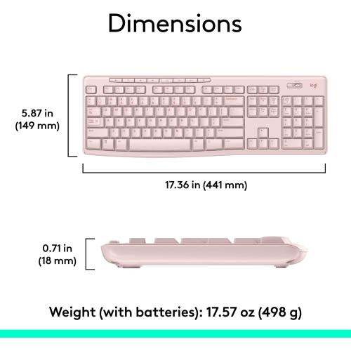 Logitech MK270 Wireless Keyboard and Mouse Combo for Windows, 2.4 GHz, 8 Multimedia Keys, PC, Laptop, Wireless Keyboard Compact Mouse Combo - Rose