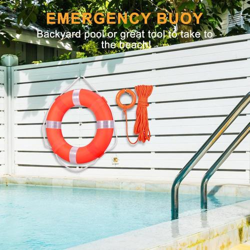 Size 20 Inch Color Orange Life Preserver Ring with Water Floating Lifesaving Rope 98.4FT Set, Swim Foam Buoy Swimming Pool Safety Throwing Ring Rope Rescue Lifeguard Wall Decoration