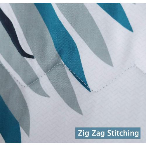 Comforter  Size, 600 Thread Count Cotton Blue Floral with Khaki & Grey Leaves Pattern White Reversible Comforter Set,Down Alternative Bedding Set 3Pcs
