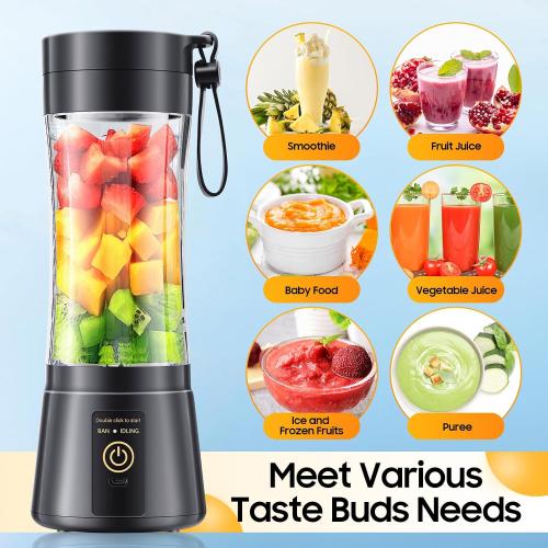 Cordless Portable Personal Size Blender - USB Rechargeable Blender for Smoothies and Shakes, 6 Blades with 380Ml BPA Free Juice Cup, Freshly Squeezed for Picnic/Sports