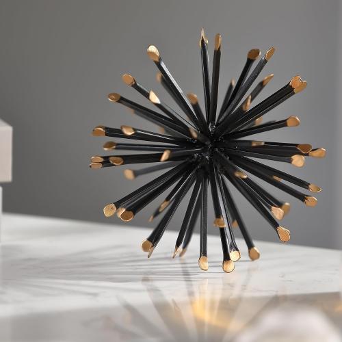 6.5 Inch Starburst Table Decoration, Modern Metal Decorative Spike Tabletop Sculpture Shelf Accents, Black & Gold