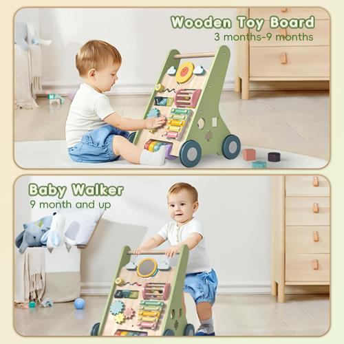 Bautia Wooden Baby Walker, Montessori Push Walker for Babies 10-12 Months