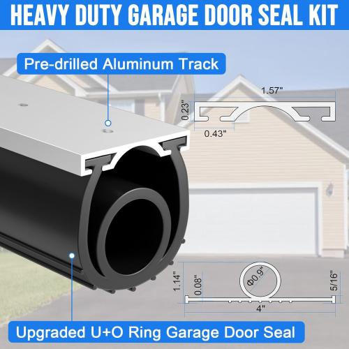 16.5 FT Garage Door Seals Bottom Rubber, Heavy Duty U O Ring Garage Door Bottom Seal with Aluminium Track Retainer Kit, Universal Garage Door Weather Stripping for Home Garage Protection