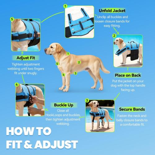 VIVAGLORY Dog Life Vest Rip Stop Dog Swim Vest, S, Blue | High Visibility Ripstop for Puppy Cat Doggy, Life Jacket with Handle & Leash Ring for Boating & Swimming
