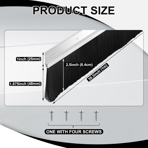 Lounsweer 2 Pcs 2.5 x 39.3 Inch Brush Door Sweep PP Hair Aluminum Door Sweep Bottom for Exterior Home Garage Alloy Brush for Exterior and Interior Sealing Gaps Keeps Out Cold Air, Dust