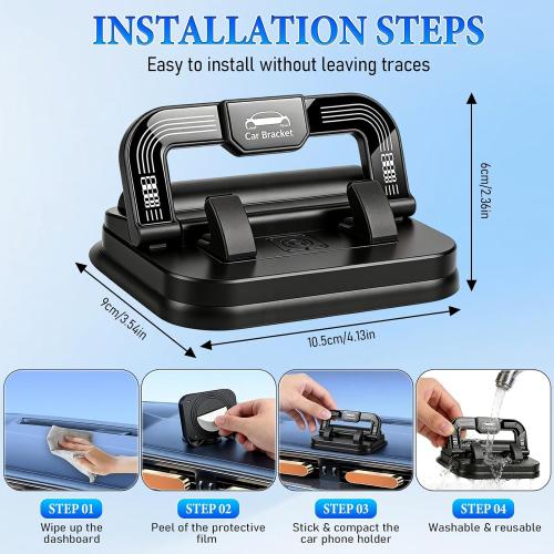 Car Phone Holder 360 Degree Rotation, Suitable for car Navigation in-car Dashboard, Horizontal and Vertical Screen Adjustment Angle, Suction Cup Fixed Non-Slip Mobile Phone Holder Suitable (Black)