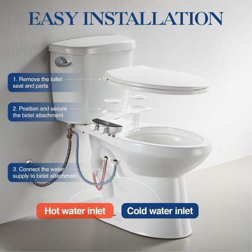 Bidet Attachment for Toilet Seat Non-Electric Bidet Hot and Cold Water Bidet Attachment Toilet Adjustable Water Temperature​ Posterior/Feminine Wash Dual Retractable Nozzle Self-Cleaning(TT18N)