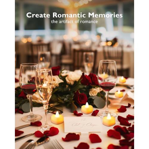 Homemory Rose Petals and Candles Set for Romantic Decorations Special Night, 2000 Pcs Red Rose Petals with 30Pcs LED Heart Candles Lights for Proposal, Anniversary, Birthday, Wedding Decor
