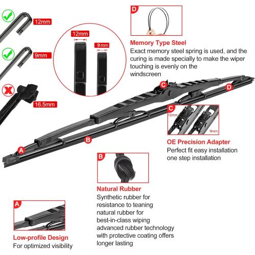 32 Inch Saddle Mount Wiper Blade Replacement for Motorhome Recreational Vehicle RV and Bus with 2 Rubber Refills 9mm 12mm J Hook Window Wiper Blade 32/32(2 PCS）