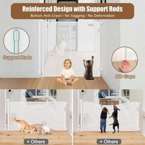 Reinforced 55 Extra Tall Cat Gate for Doorway - No Jumping Over/Crawling Under, Retractable Baby Gate for Cats Fits Openings up to 55 Wide, Retractable Dog Gate Indoor Tall Pet Gate for Stairs/White