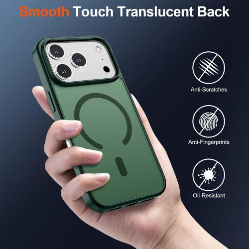 SUPFINE Magnetic for iPhone 17 Pro Case (Compatible with MagSafe)(Military Grade Drop Protection) Translucent Matte Shockproof with Anti-Fingerprint Phone Cover 2025,Forest Green