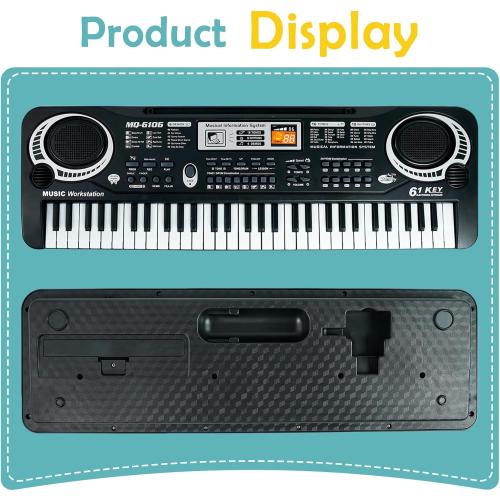 61 Key Piano Keyboard, Electronic Digital Piano for Kids Beginner with Microphone, 16 Tones, 6 Demos, 10 Rhythms, Recording, Keyboard Piano for Boys and Girls’ Christmas/Birthday Gift